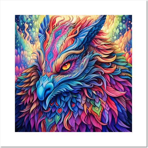 Wings of Wonder: Discover the Fantastic Creature, a Mythical Bird of Vibrant Colors and Astonishing Splendor Wall Art by insaneLEDP